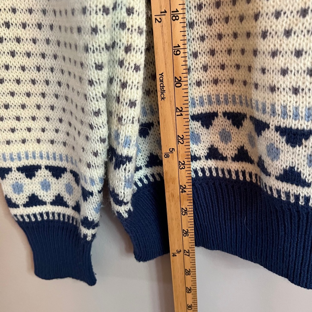 Vintage Snowdrift Fair Isle Nordic Knit Sweater Blue Cream Crew Neck L Aprés Ski - Picture 5 of 7